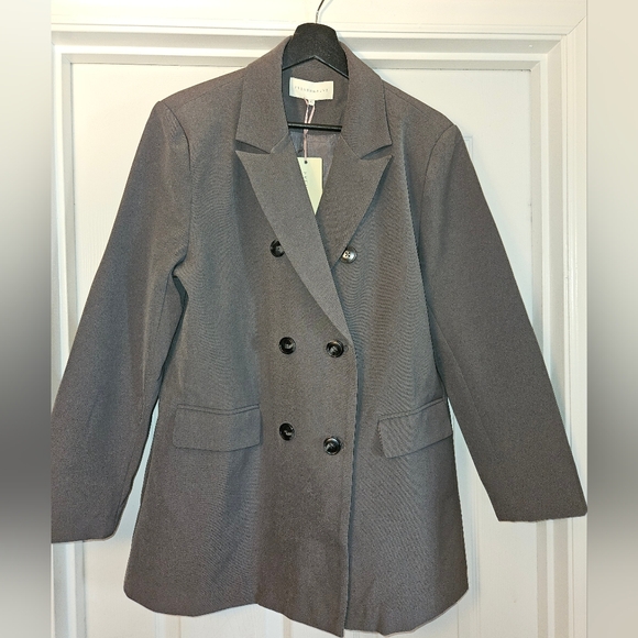 French Mauve Jackets & Blazers - Chic Double-Breasted Gray Blazer